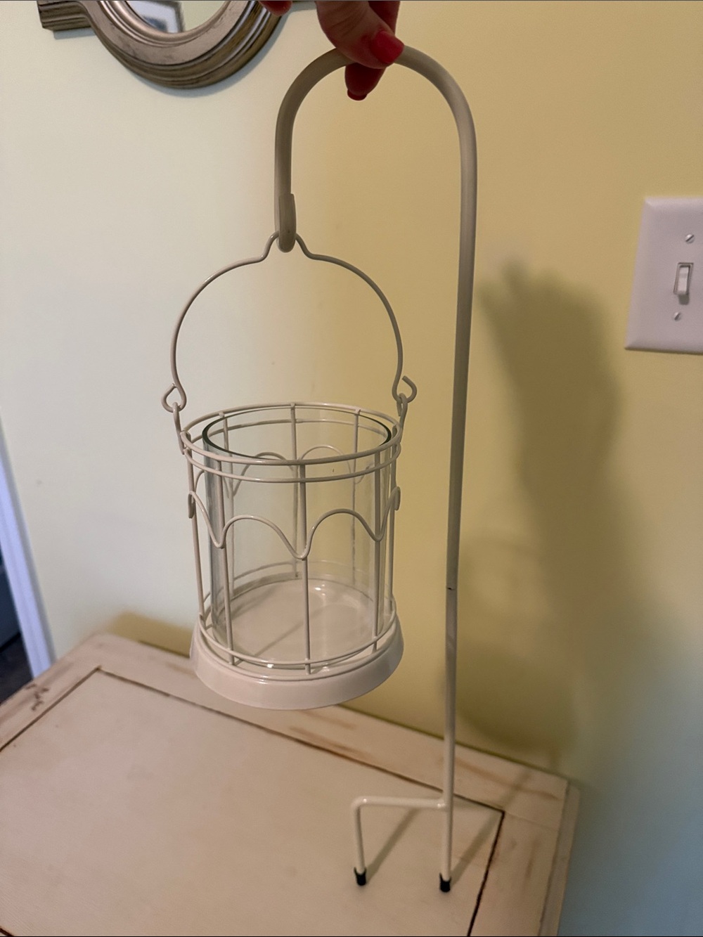 White Metal Hanging Candle Holder Lantern - Set of 2